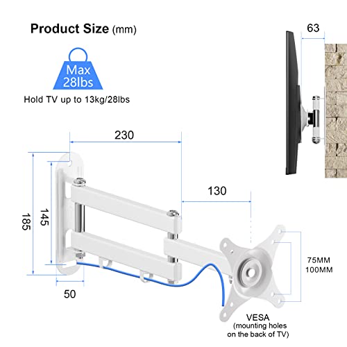 Image of suptek TV Wall Mount Swivel Tilt Rotation Full Motion Adjustable Articulating for Most 15-32 inch LED, LCD Monitor Wall Mount VESA 75 /100, White (MA2720W)