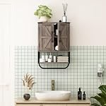 RUSTOWN Farmhouse Rustic Medicine Cabinet with Two Barn Door,Wood Wall Mounted Storage Cabinet with Adjustable Shelf and Towel Bar, 3-Tier Cabinet for Bathroom, Living Room(Washed Oak) - Image 2
