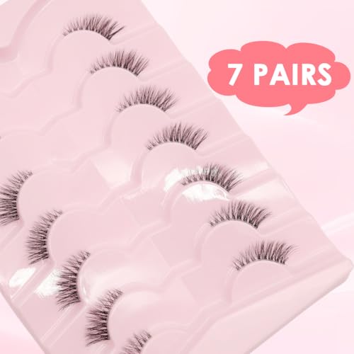Image of MAYCREATE Wispy False Eyelashes 7 Pairs Natural Cat Eye Half Cluster Lashes 3D Fluffy Lash Clusters with Soft Clear Band Handmade Fake Lashes Eyelashes Eyelash Pack for All-day Beauty Style