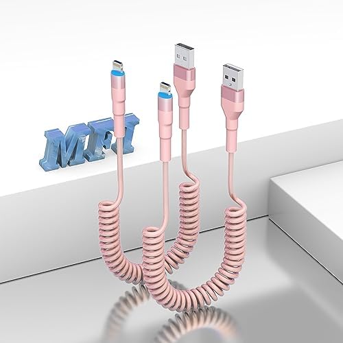 Coiled Lightning Cable Carplay[Mfi Certified] 2 Pack,Apple CarPlay