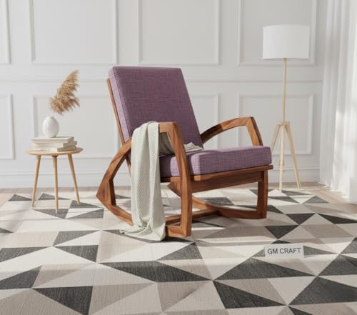Image of Solid Sheesham Wood Rocking Chair for Living Room - Upholstered Relaxing Chair - Wooden Rocking Chair for Adults for Home Outdoor Indoor (Honey, Nash)
