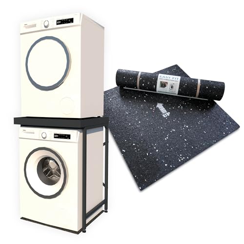 Norvic Appliance Stand - Grey with Worktop, Anti-Tip Plinth +1 Anti-Vibration Mat (600×600×8mm) | Heavy-Duty Washing Machine Stand & Universal Stacking Kit | Washer & Dryer Pedestal for Laundry