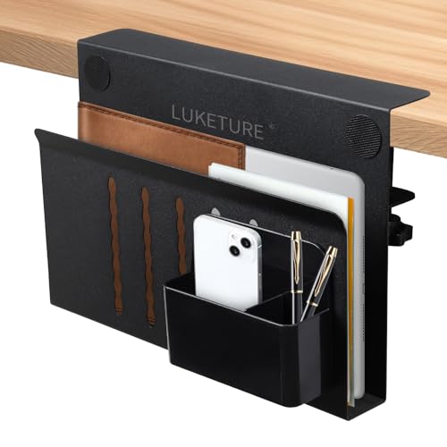 Image of LUKETURE Laptop Holder, Steel Desk Side Storage, No Drill Standing Desk Accessories, Laptop Mount with Pen Holder, Back to School Supplies, Fits Flat Edge Tables 0.3" to 2.8" (Black, M(1 Tier))