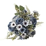 Bouquet di peonie artificiali per la decorazione della casa, vivace centrotavola stagionale, realistico, fiori finti per uso interno ed esterno (blu navy)