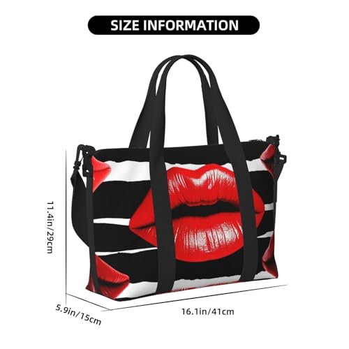 Sports Gym Bag for Women Men Travel Duffel Bag Tote Weekender Bag Carry on Overnight Bag for Travel Swimming Fitness Workout Sports Red Lips Kiss Duffle Bag2