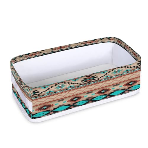 Tablerazzi Toilet Tank Topper Paper Basket with Handle, Aztec Ethnic Bathroom Storage Basket for Organizing, Small Fabric Storage Bins for Bathroom Decor