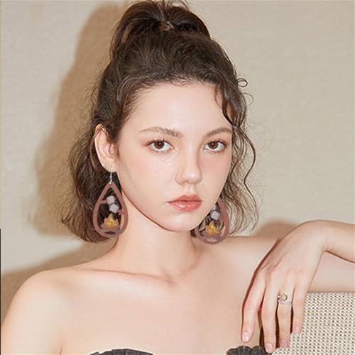MALOYANVE Bonfire Earrings for Women Funny Wooden Lightweight Teardrop Fire Dangle Drop Campfire Earrings for Outdoor Lovers4
