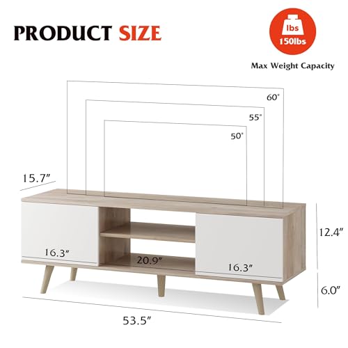 WLIVE Engineered Wood White Tv Stand for 55 Inch Tv, Entertainment Center Tv Media Console,Ppts025