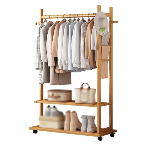 Genérico Perchero Multifuncional para Dormitorio, Perchero Independiente móvil, Perchas de Madera Maciza para Suelo, Perchero con Ruedas y Ruedas bloqueables (Color: Amarillo-B, tamaño: 76 cm)