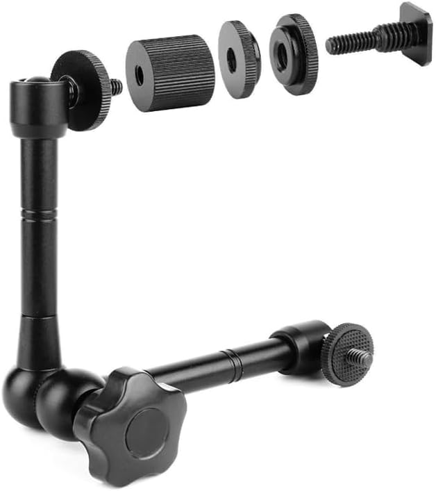 HuaerHui 11 Inch Adjustable Articulating Friction Magic Arm with 1/4" Thread Screw and Hot Shoe Mount Adapter for DSLR Camera Rig/Camcorder/LCD Monitor/LED Lights/Flash Light/Microphone