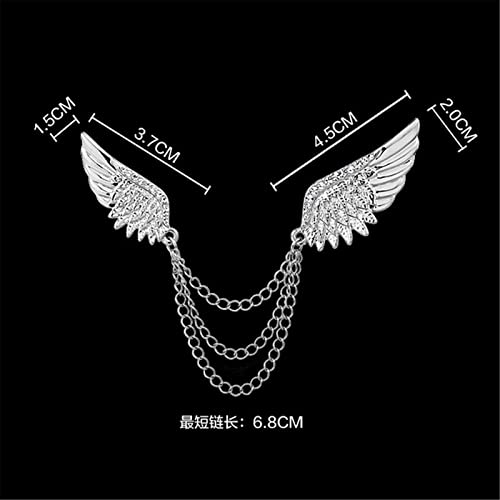 Image of WCRAZYE Shiny Rhinestone Metal Feather Lapel Pin Angel Wings Tassel Chain Brooch Collar Pins for Women Girls Men's Animal Eagle Pin Suit Sweater Shawl Coat Breastpin Accessories