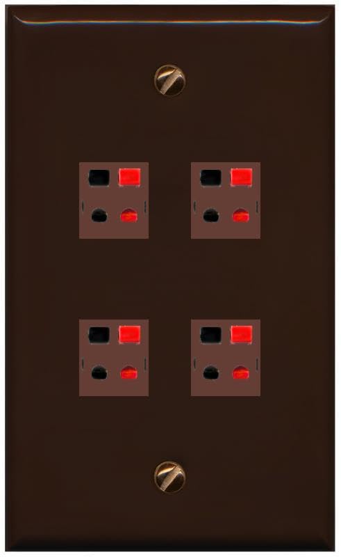 RiteAV 4 Port Speaker Wire Plug Jack Wall Plate - Flat Style [White]