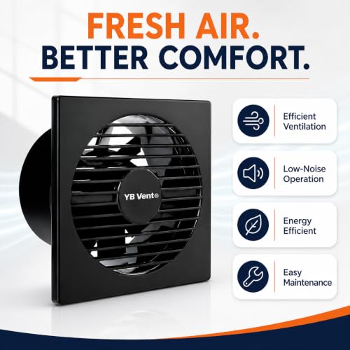 Image of 6 Inch Black Exhaust Fan for Bathroom, Kitchen & Office | 150mm Adjust Fan