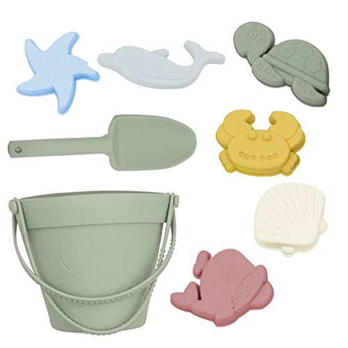 Jouet de plage en silicone enfant seau sable kit de 8 outils de fouille vert clair
