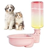 VANNON 16oz Pet Water Bottle, Gravity Dog Water Bowl Dispenser for Cage, Anti-Overflow Water Dispenser for Small Dogs, Cats, Rabbits and Other Small Animals, BPA Free, Gradient Pink