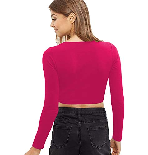 Image of THE BLAZZE 1128 Women's Cotton Basic Solid Crew Neck Slim Fit Full Sleeve Saree Readymade Saree Blouse Crop Top T-Shirt for Women