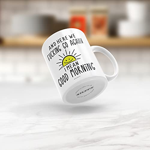 Stuff4 Funny Novelty Gifts - Here We Go Again - 11oz Ceramic Dishwasher Safe Premium Mugs, Silly Secret Santa Presents, Christmas Mugs for Adults, Birthday Gift