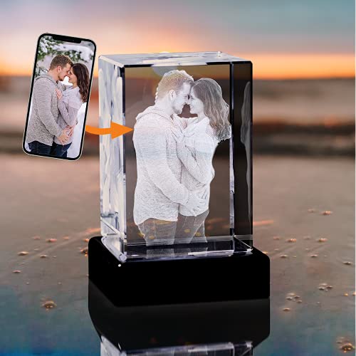Crystal Impressions 3D Crystal Photo Gift – Custom Photo Engraved Crystal; Personalized Gift for Birthday, Wedding, Anniversary; LED Base and Gift Box Included
