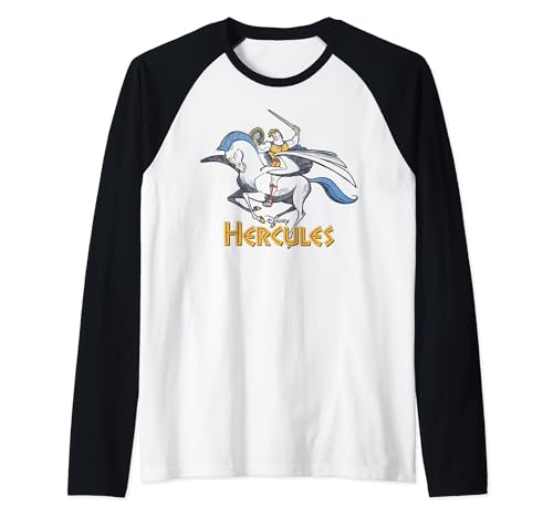 Disney Hercules Distressed Riding Pegasus Raglan Baseball Tee, Black