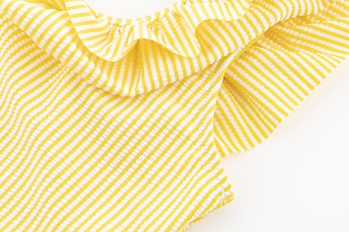 LIZENS Girls One Piece Swimwear Yellow Stripe Ruffle Striped Swimsuit for Kids 2-124