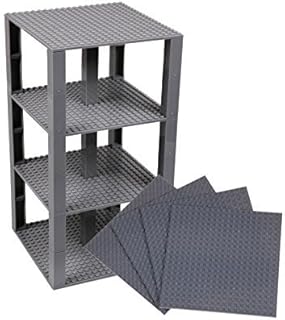 Classic Baseplates 6" x 6" Brik Tower by Strictly Briks | 100% Compatible with All Major Brands | Building Bricks for Towers and More | 4 Gray Stackable Base Plates & 30 Stackers