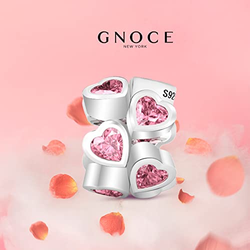 GNOCE Rose Gold Heart Charm Beads 925 Sterling Silver Bead Charms with Cubic Zirconia Fit for Bracelet/Necklace Valentine's Day Jewelry Gift for Women (heart-10)3