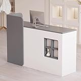 Gray,47.2in/120cm,Reception Desk, Retail Counter Reception Counter Table with Drawers, Front Counter with Storage Compartment, Checkout Counter Table for Salon, Lobby, Shop