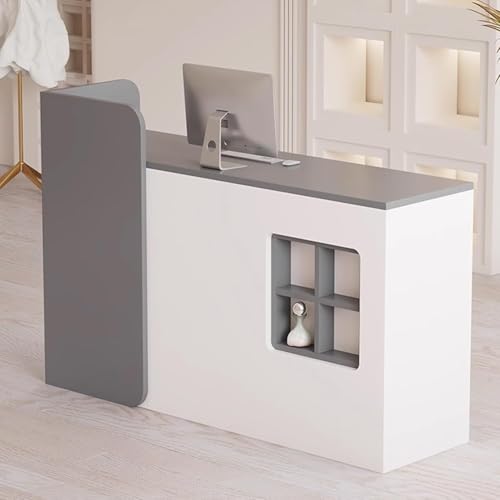 Gray,47.2in/120cm,Reception Desk, Retail Counter Reception Counter Table with Drawers, Front Counter with Storage Compartment, Checkout Counter Table for Salon, Lobby, Shop
