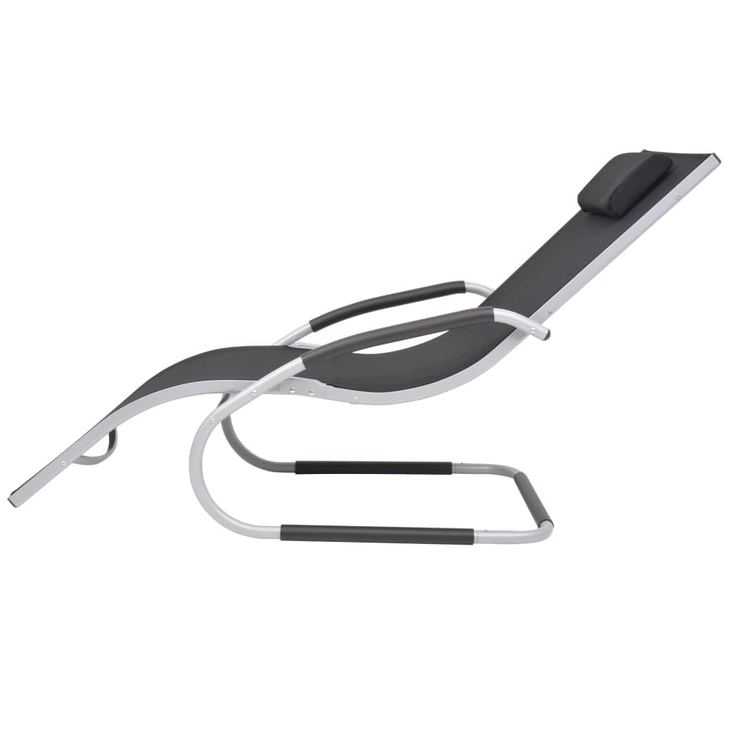 Leżak do opalania z aluminium z tekstylenem w kolorze czarnym, do ogrodu, na taras i basen, regulowany, składany, z podłokietnikami, ergonomiczny, trwały, odporny na warunki atmosferyczne