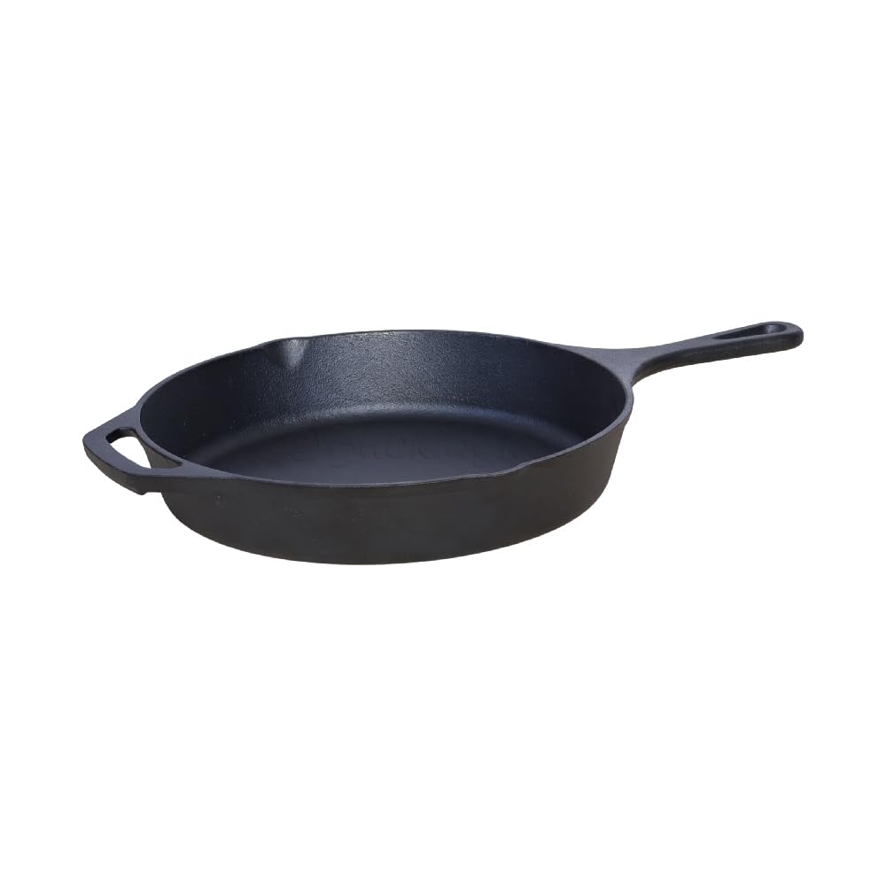 Buckingham Black Pre-Seasoned Premium Cast Iron Skillet Induction Frying Pan Suitable For Electric Gas & Oven Safe Ideal For Bbq Grilling Cast Iron Pan For Low Fat Healthy Cooking (26 Cm)