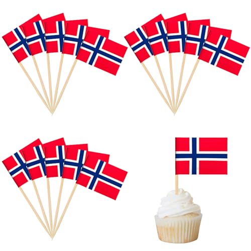 100 Stück Norwegen Cocktail Stick Flaggen,Zahnstocher Flaggen,deko kuchen flagge für Obst Picker Papier Kuchen Topper Sticks,Klein Mini Zahnstocher für Europäische Meisterschaft,Olympische