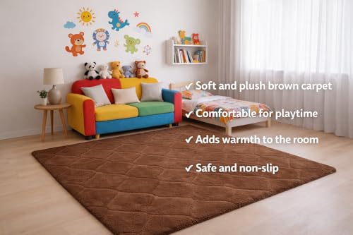Image of Carpet for Hallway, Kitchen, and Modern Interiors, Cozy Shag Runner for Living Room, Entryway & Office Decor Size 3x5 feet Full Coffee