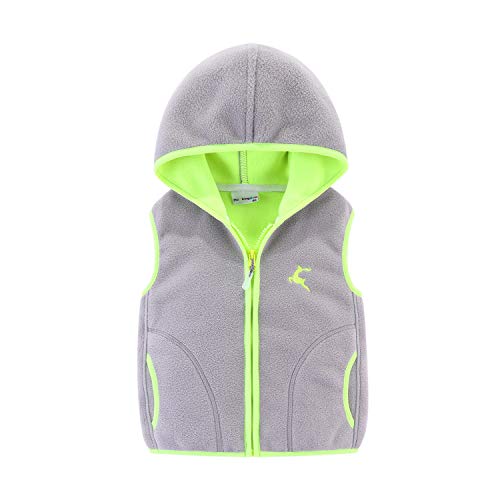 LittleSpring Toddler Girls Fleece Vest with Hood Lightweight Zip Up Grey 4T