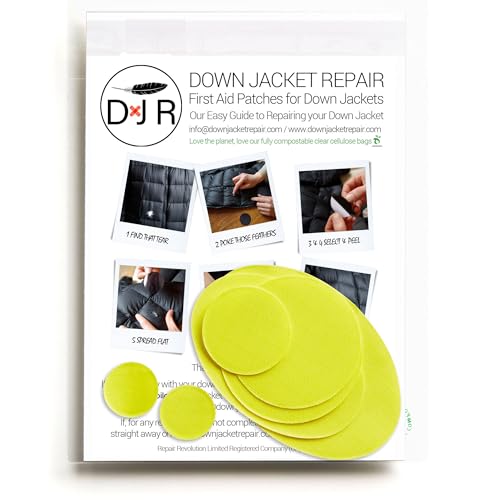 Down Jacket Repair Patches - Self-Adhesive Down Jacket Repair Patches | Waterproof, Tear-Resistant, Pre-Cut Patches | 7-Piece Set for Outdoor Gear, Sleeping Bags & Tents - Yellow