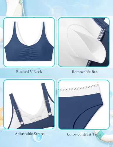 Image of Girls Bathing Suit Color-Block Adjustable Straps Bikini Sets Girls Two Piece Swimsuits with Chest Pad Swimwear 7-18T