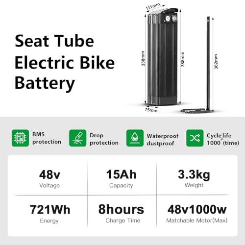 Image of Yose Power 48V 15Ah Electric Bike Battery for 100W / 250W / 350W / 500W / 700W / 1000W Motor Silver Fish Ebike Battery with Charger