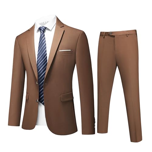 MOGU Men's 2 Piece Suit Solid Color Formal Dress Suits Slim Fit Tuxedo Set Jacket Pants with Tie