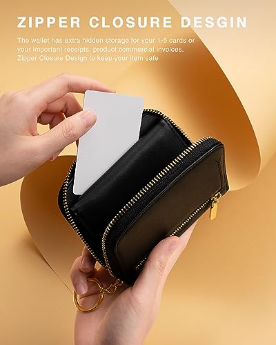 Small Wallet For Women RFID Blocking With Zipper Around Case Trifold Compact Leather Card Purse with Coin Pocket Black4