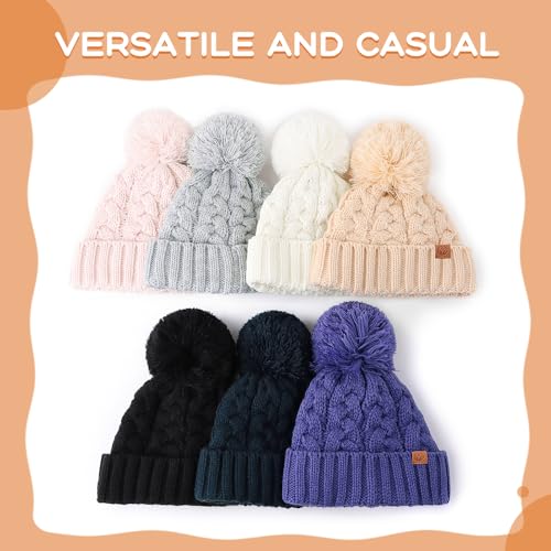 Toddler Winter Hat Toddler Pom Pom Beanie Kids Warm Lined Knit Hat Baby Winter Hats for Girls Boys 3M-8T4