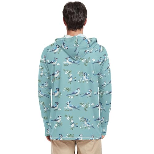 Funny Blue Jay Birds Turquoise Men's Sun Shirts Hoodies Long Sleeve Cooling Hoodies UPF 50+ Farmer Shirt S3