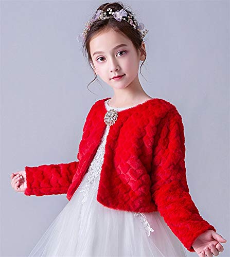 Girls Faux Fur Jacket Wraps Shawl Bolero Flower Girls Bolero Shrug with Brooch2