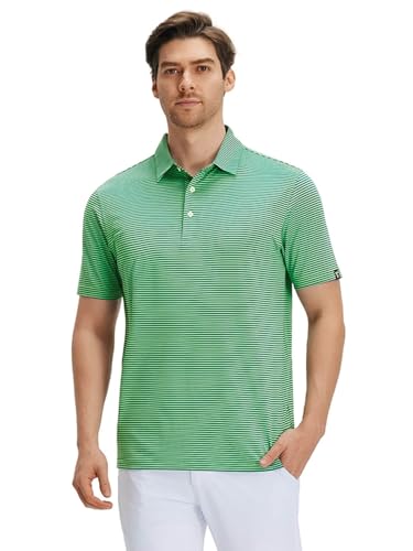 Image of Men' s Golf Shirts Short Sleeve Performance Moisture Wicking Dry Fit Striped Golf Polo Shirts for Men