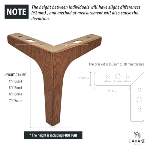 La Vane 7 Inch Metal Furniture Legs, Set of 4 - Modern Diamond Triangle Walnut DIY Replacement Feet Corner Legs for Cabinet, Sofa, Sideboard, Couch, Dresser Makeover by La Vane - Image 5