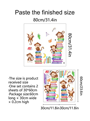 Animals Wall Decals Peel And Stick, Monkeys Books Wall Stickers For Kids Room, Removable Wall Decor Diy Vinyl Art Murals For Bedroom Nursery Playroom Decoration (Monkeys With Books) #TOP5