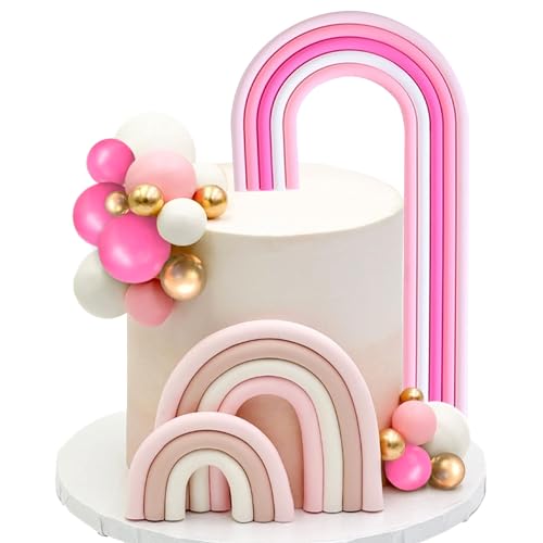 Macaron Rainbow Ball Cake décor coloré Rainbow Cake Topper Pastel coloré Boule Cupcake Topper pour Birthday babyshower Wedding Party