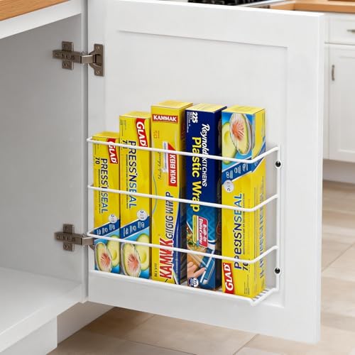 Premium 2-Pack Heavy Duty Kitchen Wrap Organizer, Extra Thick & Sturdy Metal Wire Rack for Cabinet Door, Holds Foil, Plastic Wrap, Wax Paper, Bags, Space Saving Under Sink or Pantry Storage Holder by Kevenal - Used condition - Image 7