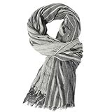 Écharpe Homme Écharpe Rayée avec Franges Automne et Hiver Coton Longue Foulards Chale Simple Décontractée Echarpe Chèche Stole, 195 x 75 cm (Gris)