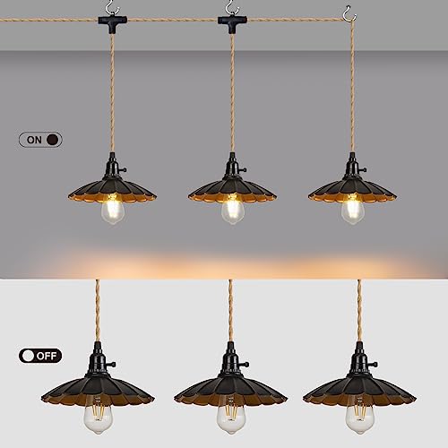 Image of 3-Light Plug in Pendant Light Fixtures Chandelier | Switch 22FT Industrial Ceiling Hanging Lamp Cord Farmhouse Cable DIY Including DIY Lotus lampshade