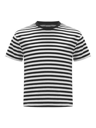 Nyeemya Camiseta Causal con Rayas para Niñas Camiseta de Verano con Mangas Cortas Top de Vacaciones Fiesta 2-12años Blanco Negro 11-12 años