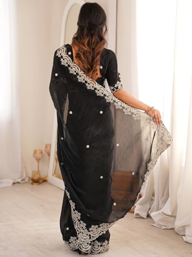 Image of SIRIL Women's Tissue Silk Sequence Embroidery Saree With Unstitched Blouse Piece